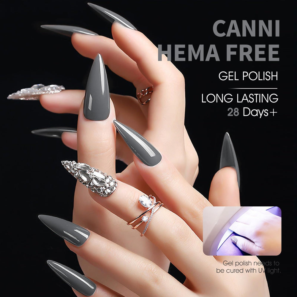 CANNI Grey Gel Nail Polish color swatch demonstrating rich pigment