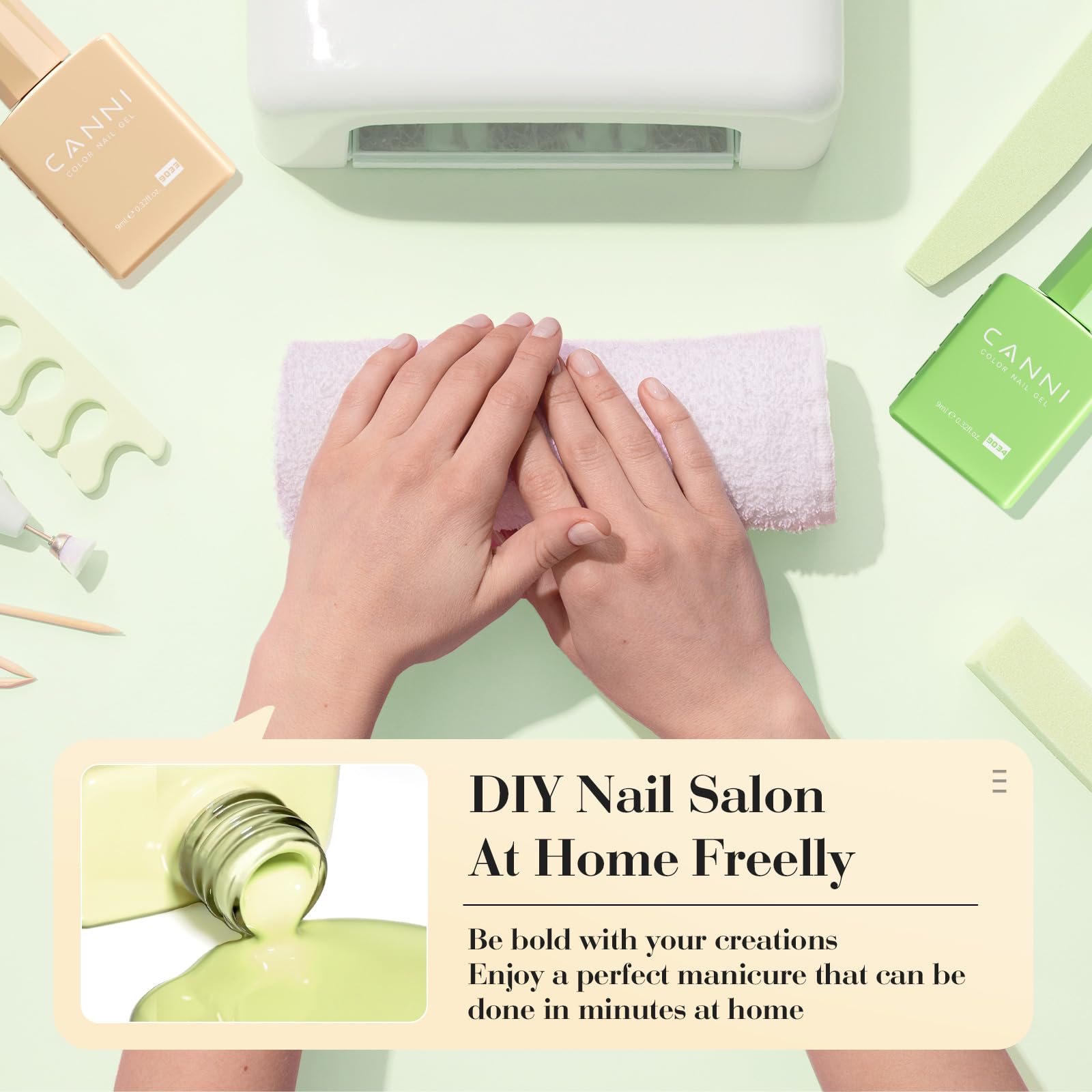 CANNI HEMA-free formula bottle emphasizes safer nail care.