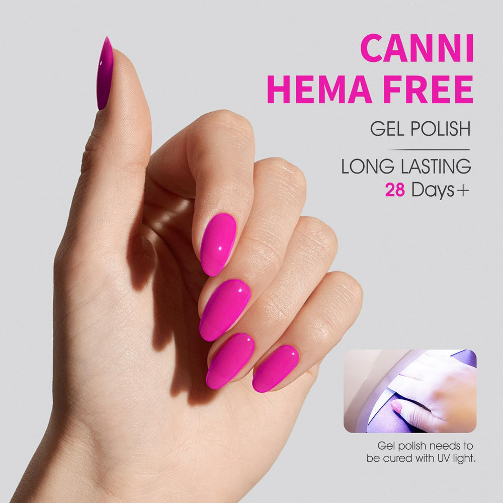 CANNI Hot Pink gel polish application-ready bottle on desk for planning manicure