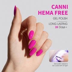 CANNI Hot Pink gel polish application-ready bottle on desk for planning manicure