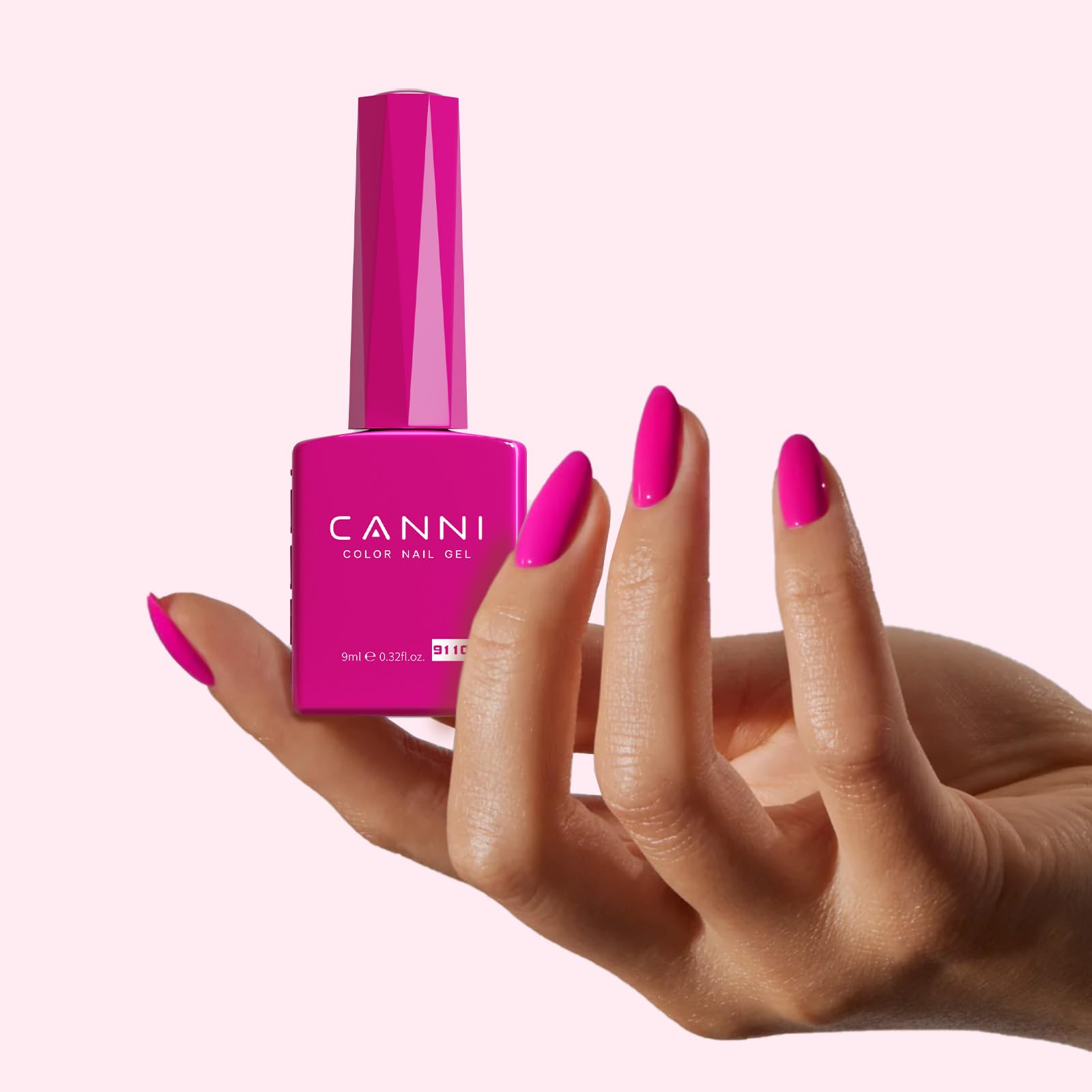 CANNI Neon pink gel polish on nails with high-gloss finish