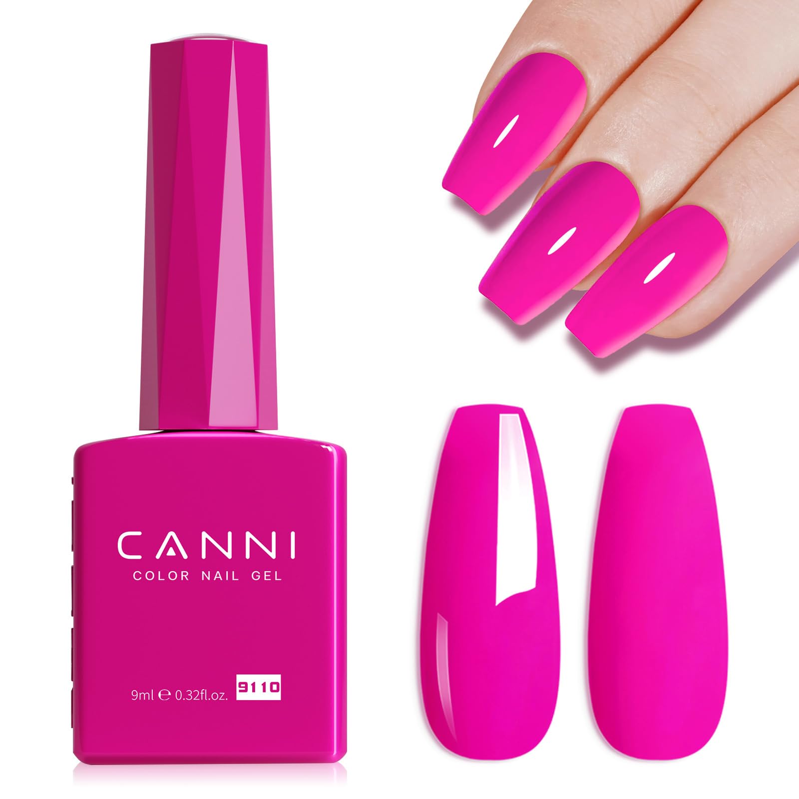 CANNI hot pink gel polish bottle close-up for precise color viewing.