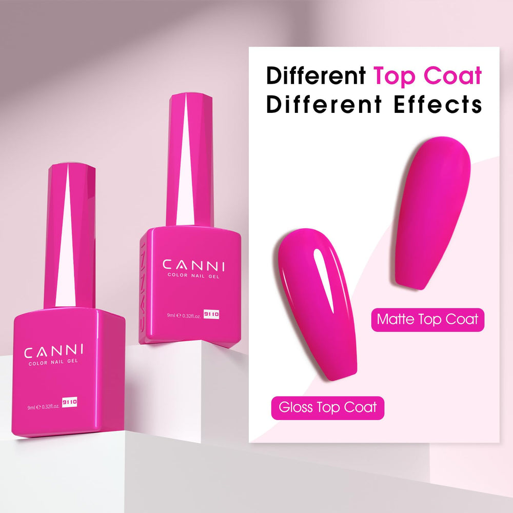 CANNI DIY manicure setup using hot pink gel polish at home.