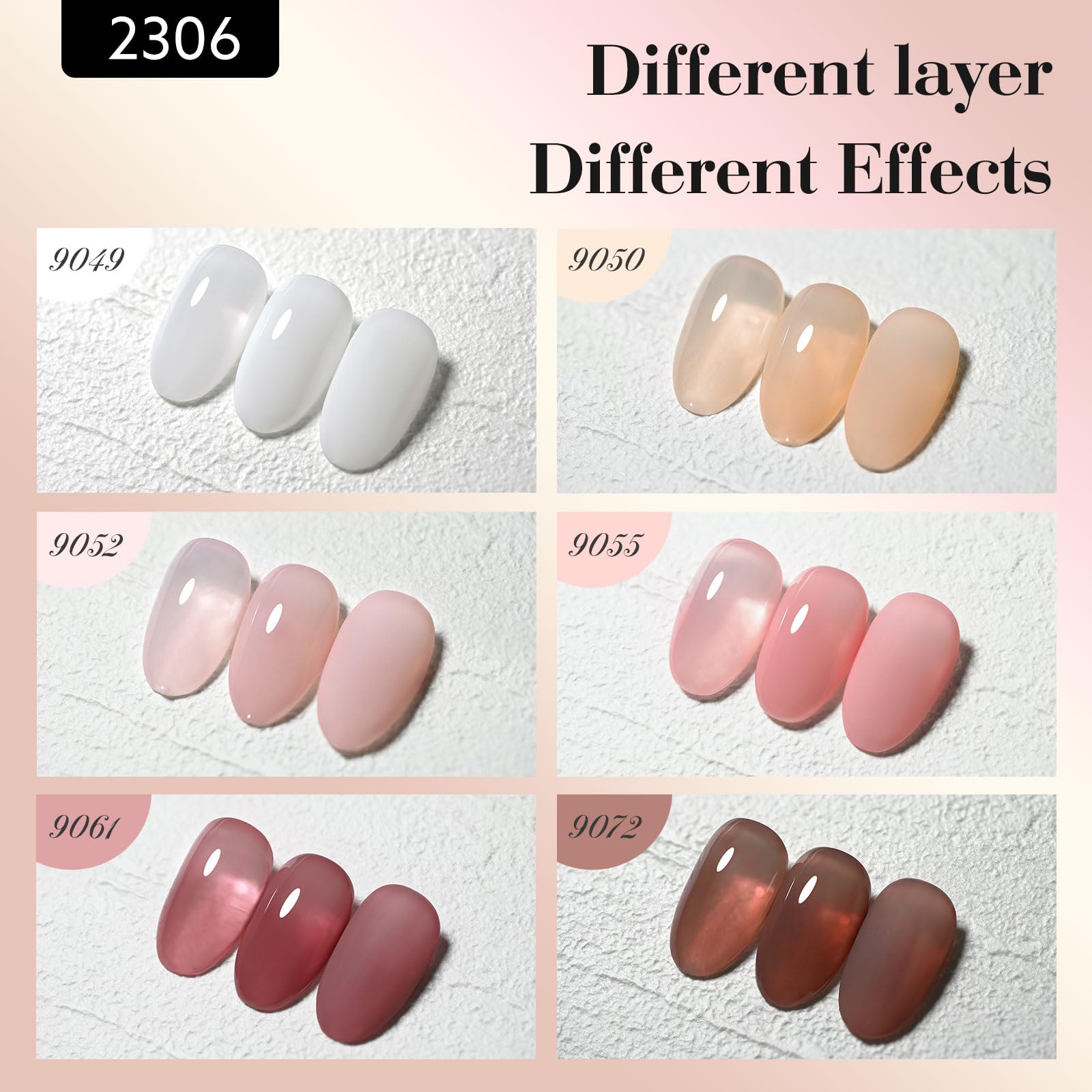 CANNI jelly polish color bottles show nude pink shades for easy selection.