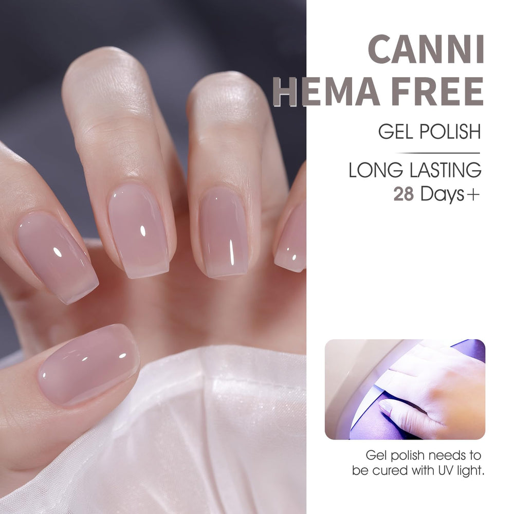 CANNI Jelly Nude gel nail polish bottle close-up shows smooth opacity