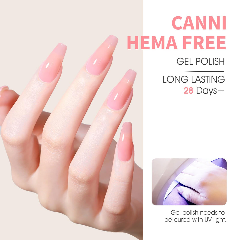 CANNI jelly nude pink manicure at home demonstrates glossy salon-like finish