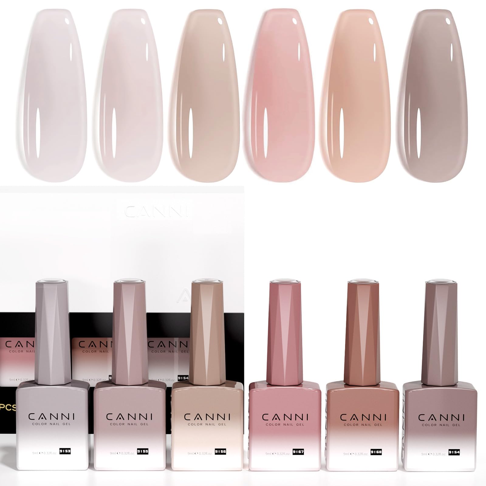 CANNI Jelly Nude color bottles showcase precise shade viewing for at-home planning