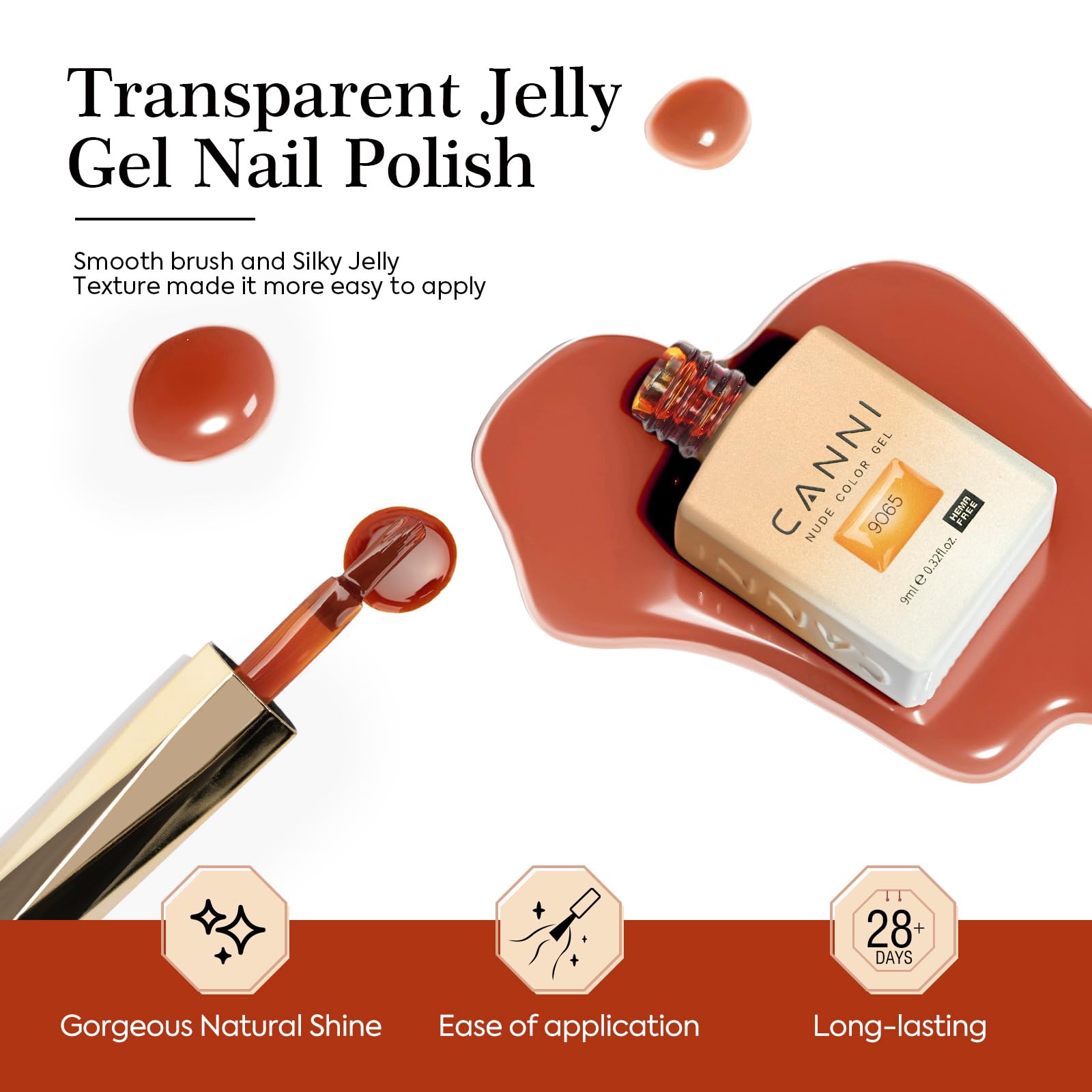 CANNI jelly transparent gel displays glossy finish for transparent manicures