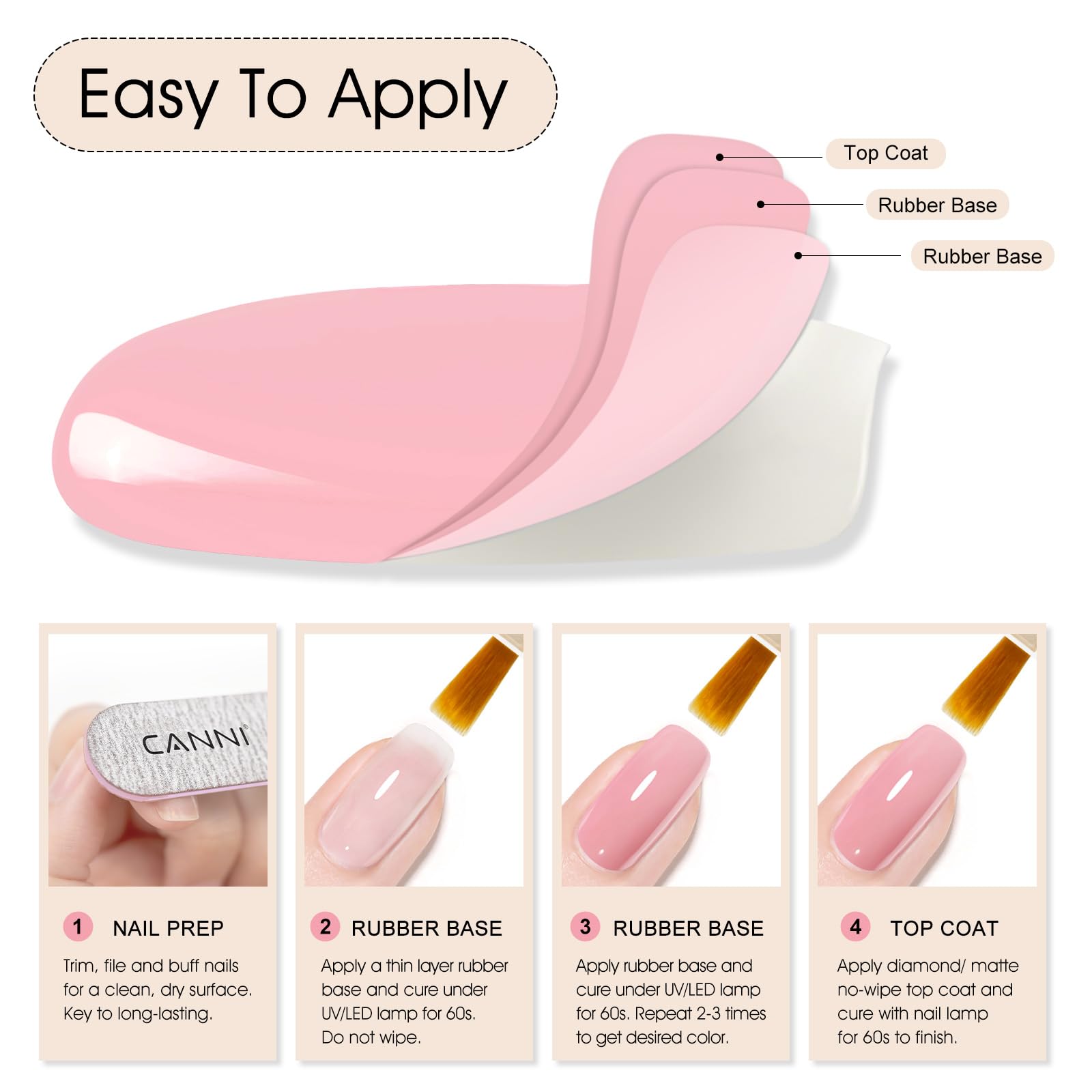 CANNI multi-use gel works as base or overlay for home or salon use