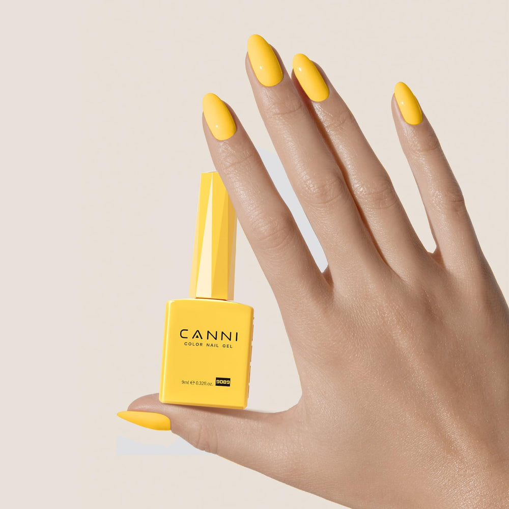 CANNI Neon Yellow gel polish with base coat prep for long wear.