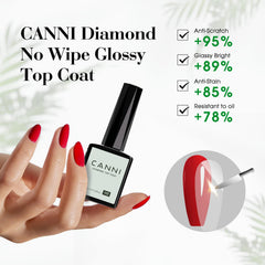 CANNI no-wipe top coat brush showing quick, wipe-free application with mirror shine.