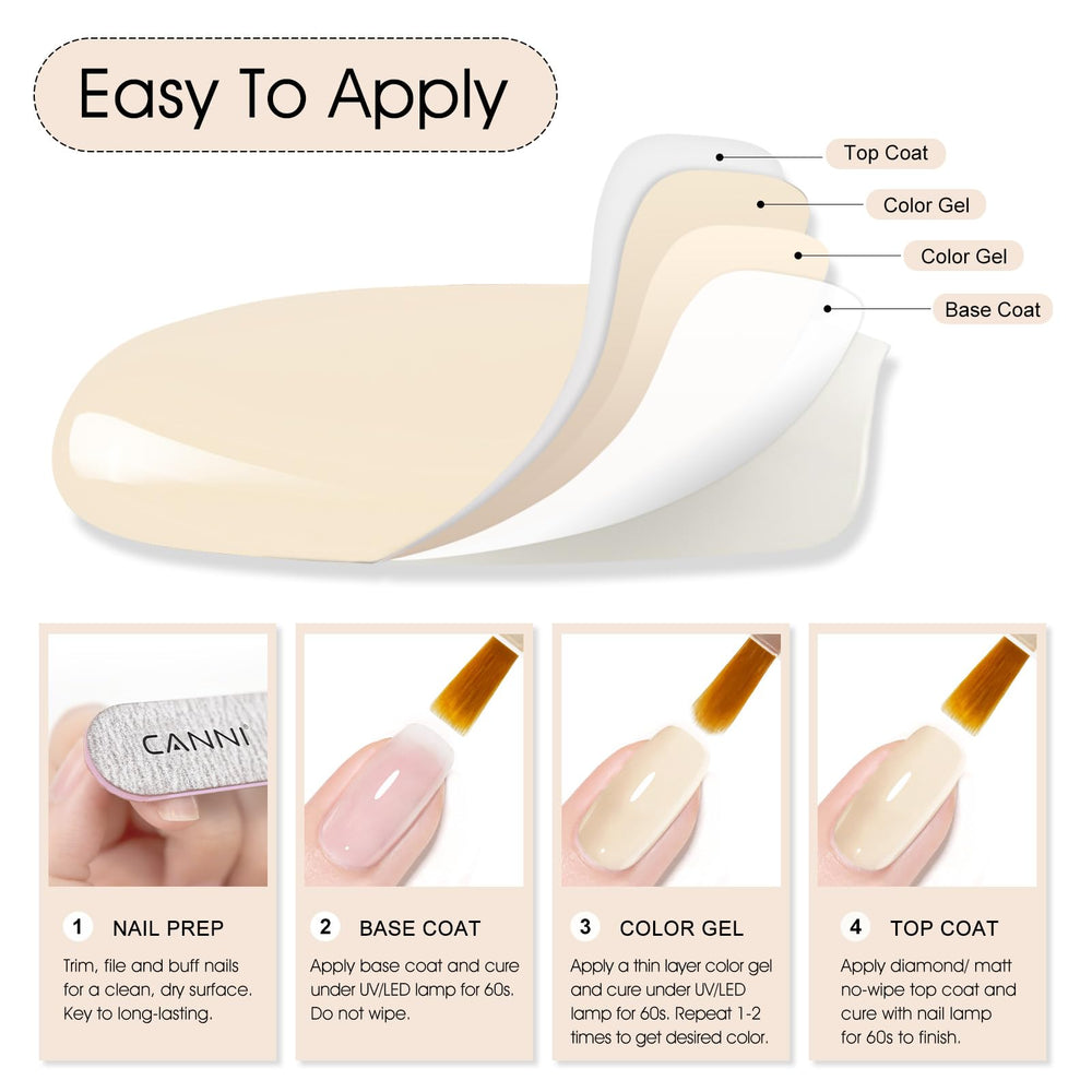 CANNI gel polish with base and top coat for durable results