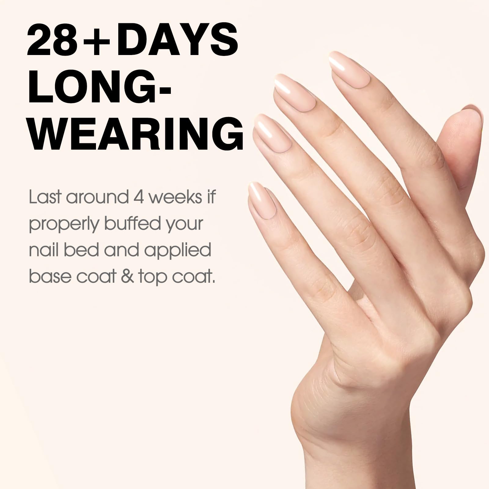 CANNI nude pink gel nails on hand with a glossy finish
