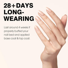 CANNI nude pink gel nails on hand with a glossy finish