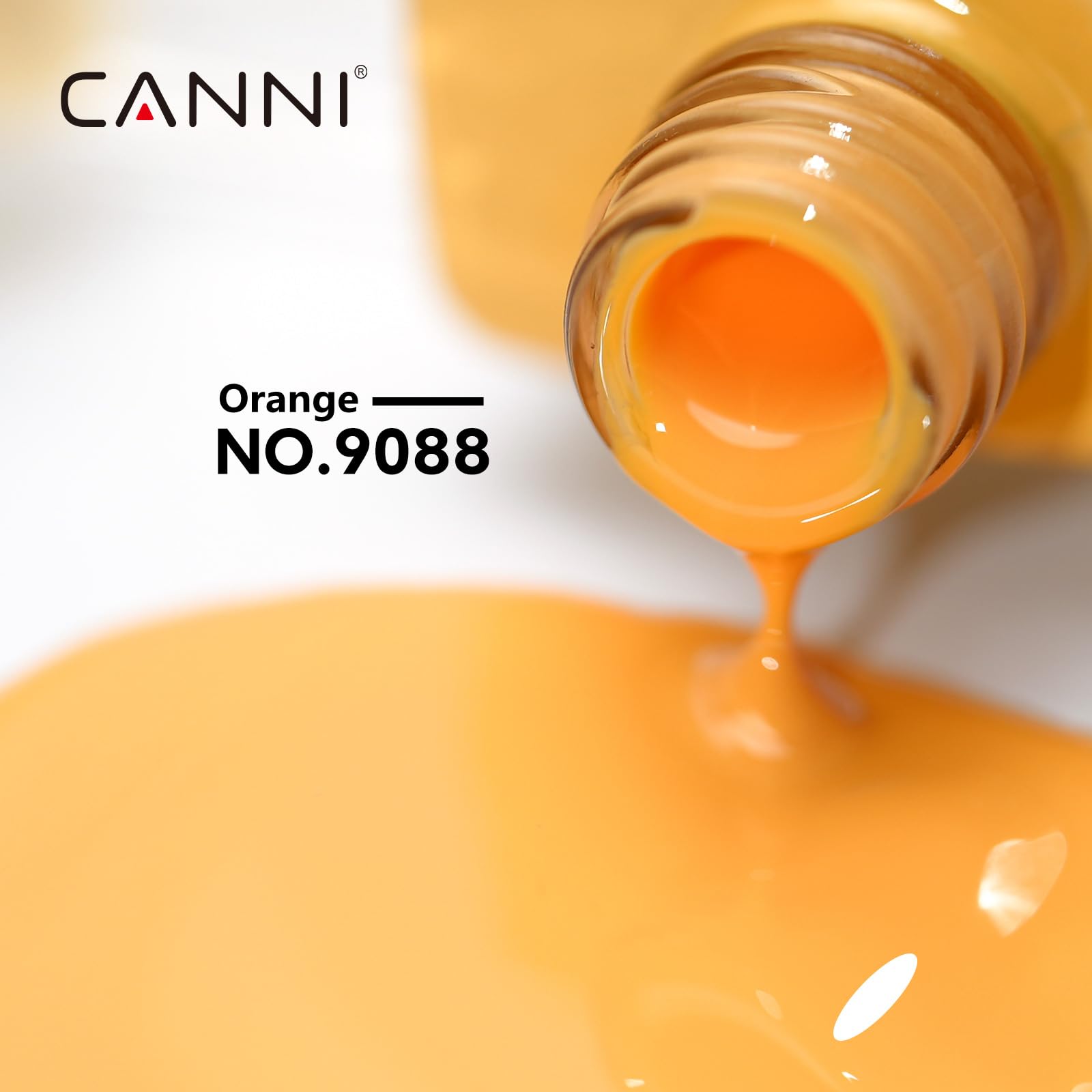 CANNI orange gel polish cap closeup highlights the bright neon shade.