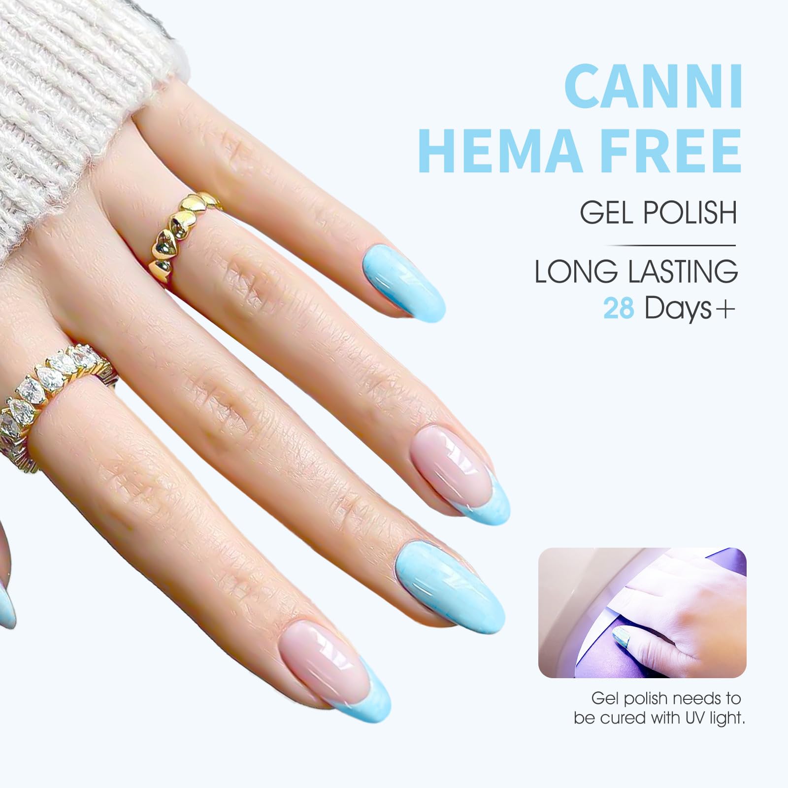 CANNI Pastel Blue gel polish color bottle view highlights shade accuracy.