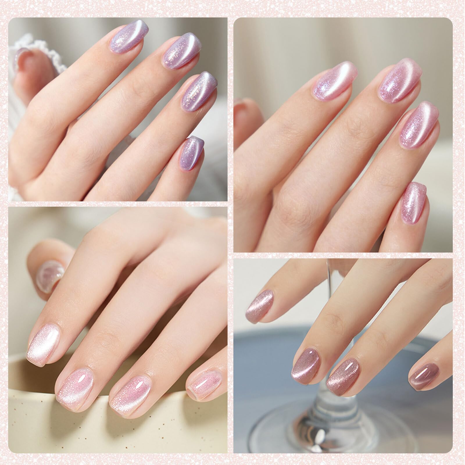 CANNI pink planet cat eye nails at home with high-gloss finish