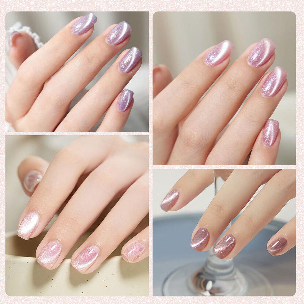 CANNI pink planet cat eye nails at home with high-gloss finish