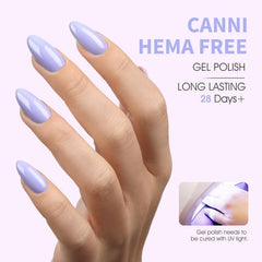 CANNI purple gel polish gloss close-up highlights the high-gloss finish.