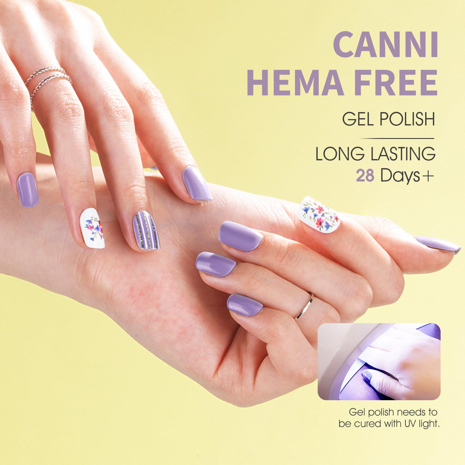 CANNI Purple Gel Nail Polish pastel shade on a swatch demonstrates smooth coverage.