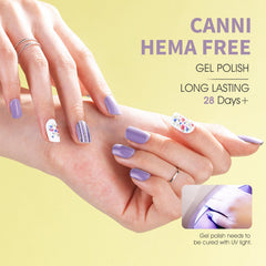 CANNI Purple Gel Nail Polish pastel shade on a swatch demonstrates smooth coverage.