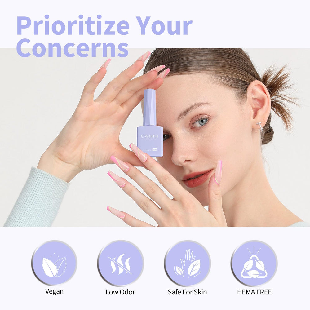 CANNI purple gel polish under UV/LED light cures for salon-like results.