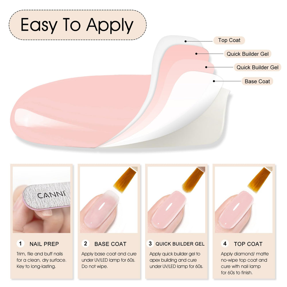 CANNI Quick Builder Nail Gel in nude pink shade for natural look.