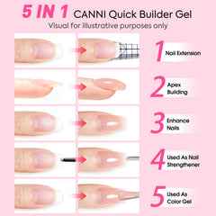 CANNI Quick Builder Nail Gel layer view highlighting multi-use strength.