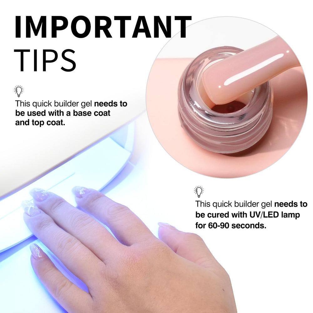 CANNI Quick Builder Nail Gel curing under UV/LED for durable finish.