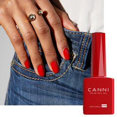 CANNI red gel cured under LED shows fast cure and high shine