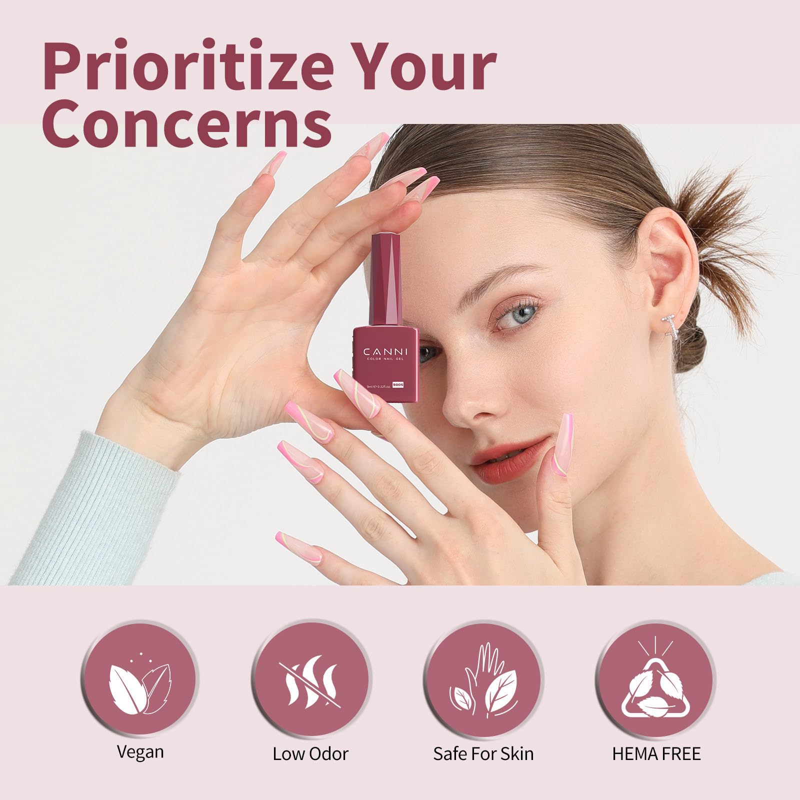 CANNI high-gloss finish on nails delivers radiant professional-looking shine.