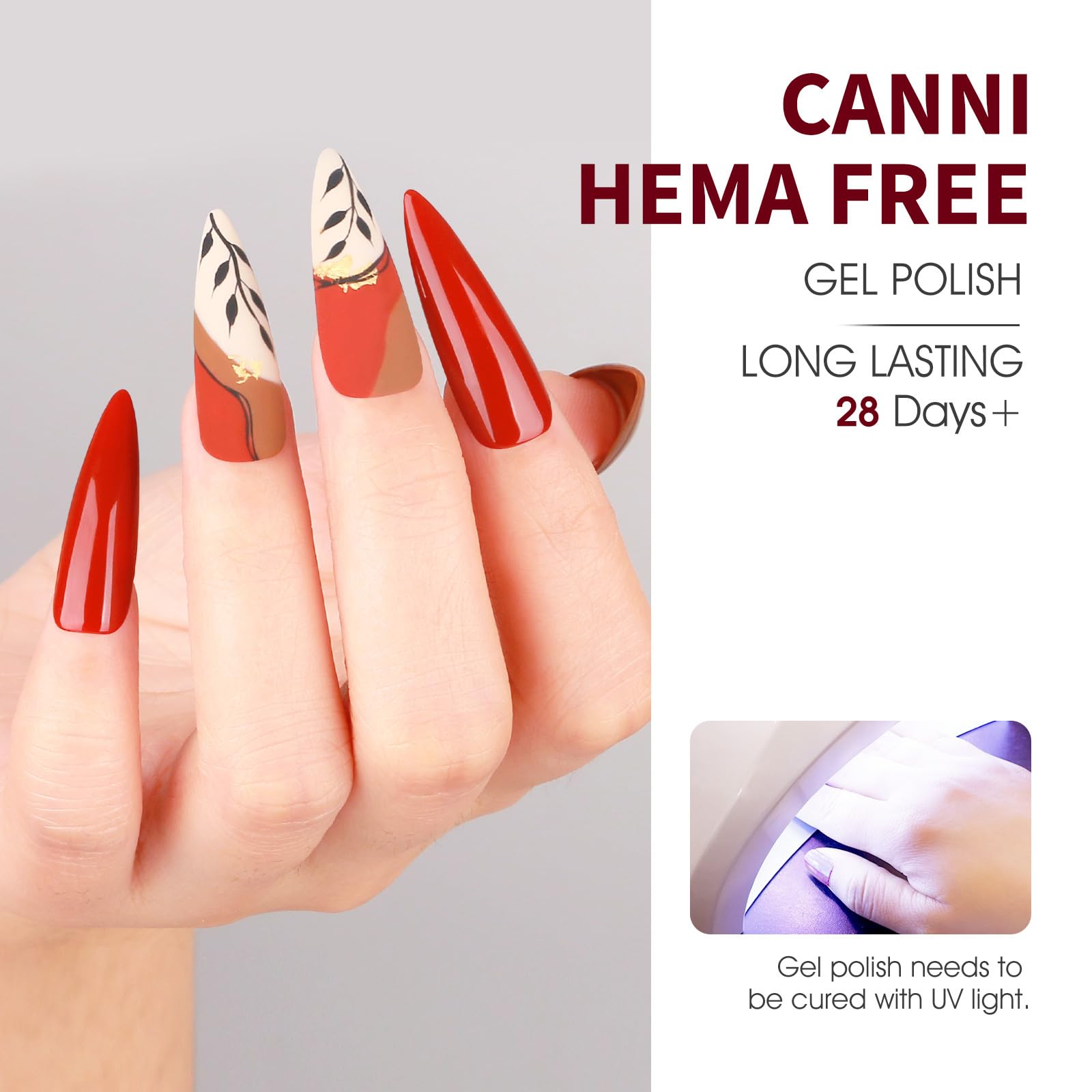 CANNI Red Gel Nail Polish Set applies smoothly for a salon-like finish at home.
