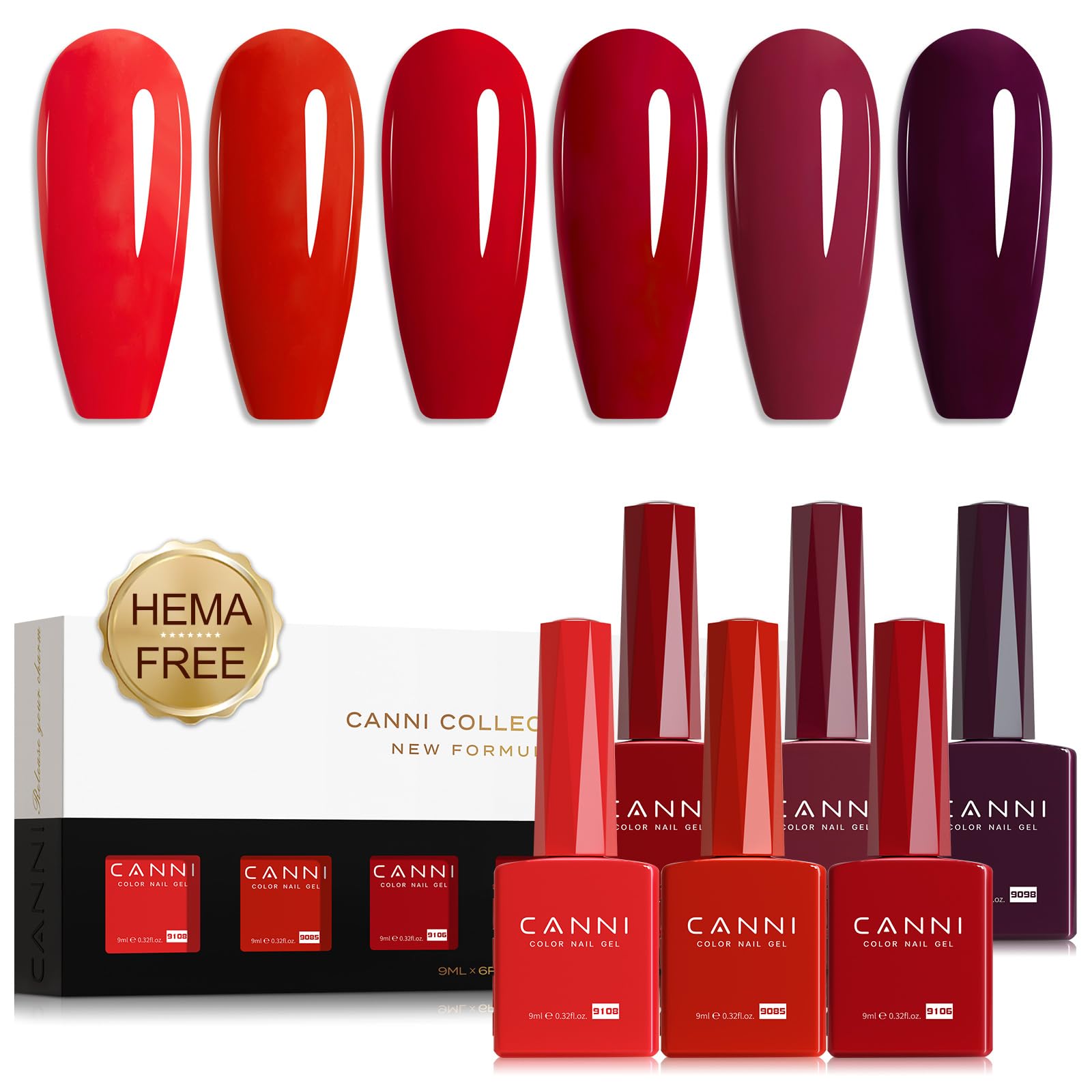 CANNI Red Gel Nail Polish Set bottle close-up shows true color for precise DIY manicure planning.