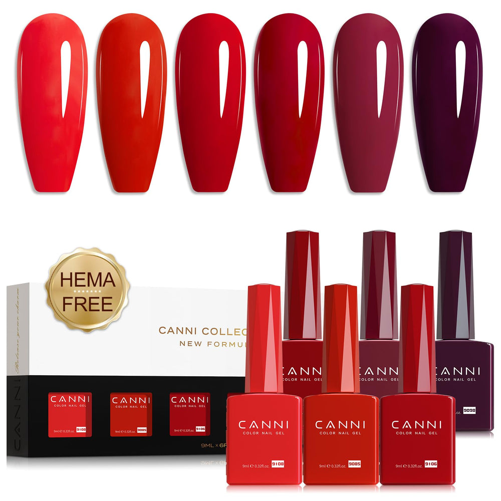 CANNI Red Gel Nail Polish Set bottle close-up shows true color for precise DIY manicure planning.