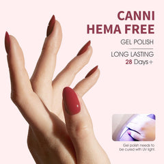 CANNI red gel polish swatch shows rich color for confident decisions.
