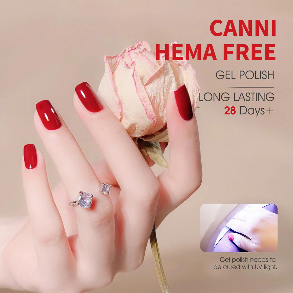 CANNI red gel polish swatches demonstrate full-coverage color options