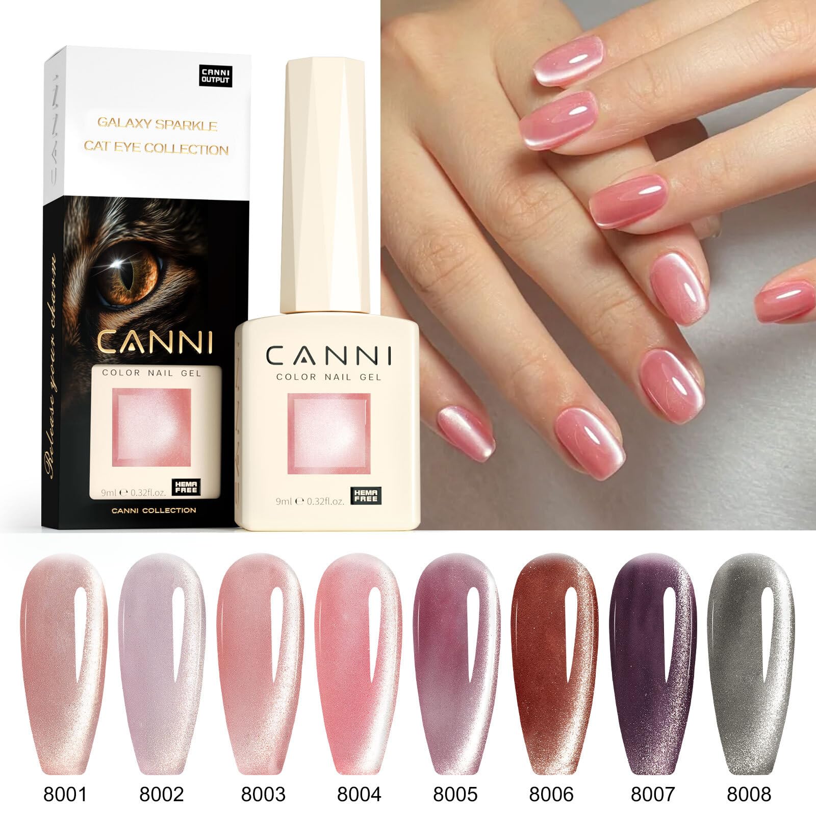 CANNI rose quartz pink cat-eye gel polish for elegant nails