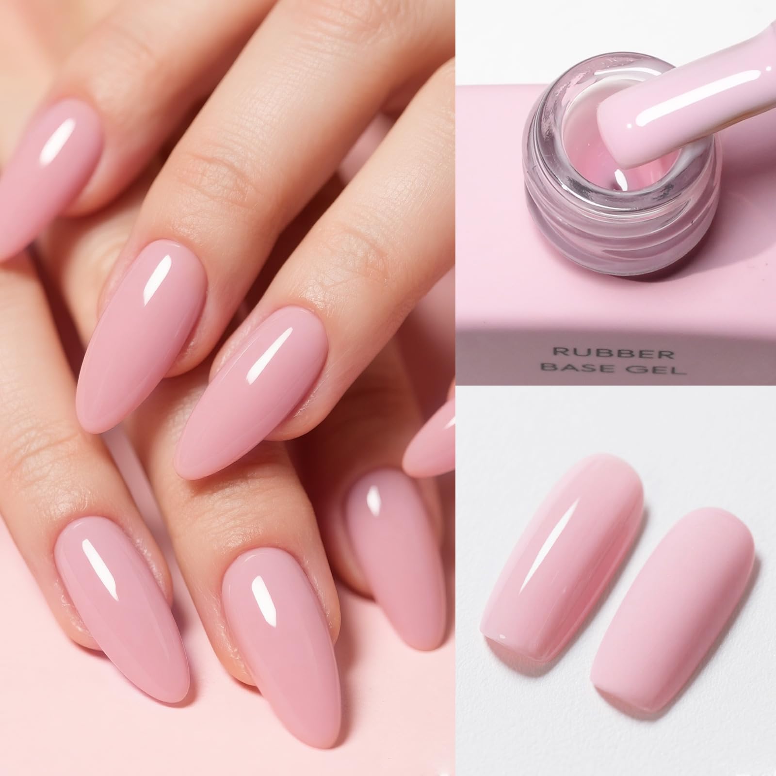 CANNI Rubber Base Gel glossy finish supports natural overlays for nude looks.