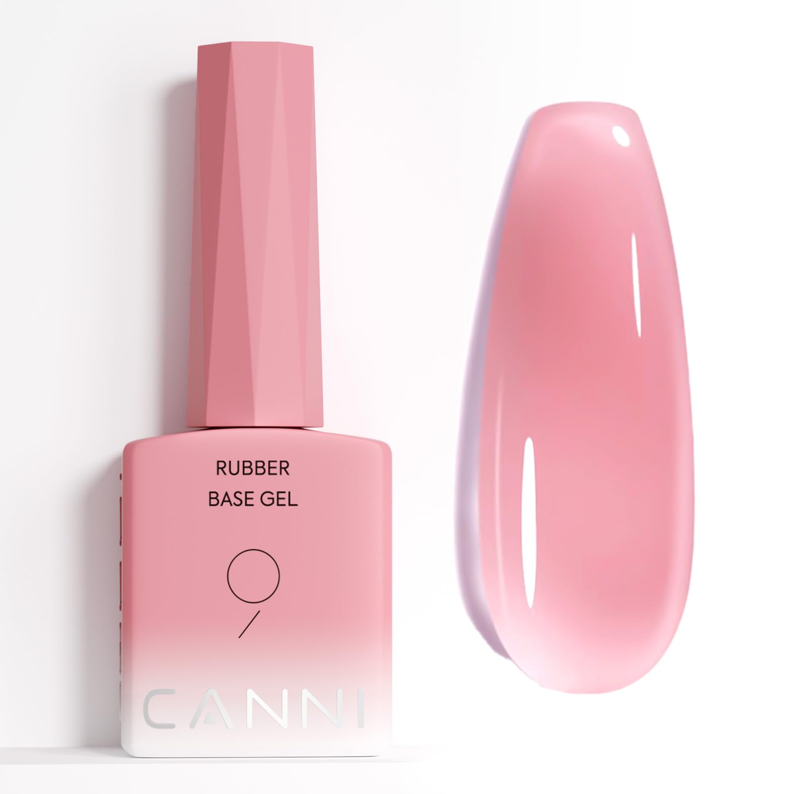 CANNI Rubber Base Gel Peach Pink applied as a base coat for a smooth nude manicure