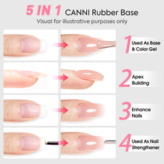 CANNI Rubber Base Gel swatch reveals natural pink finish for nude nails.