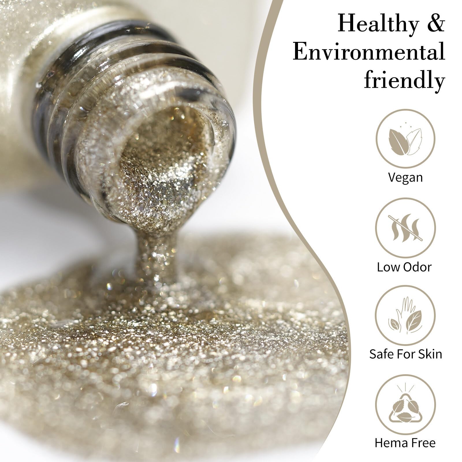 CANNI champagne-gold glitter finish for French manicure and party-ready nails