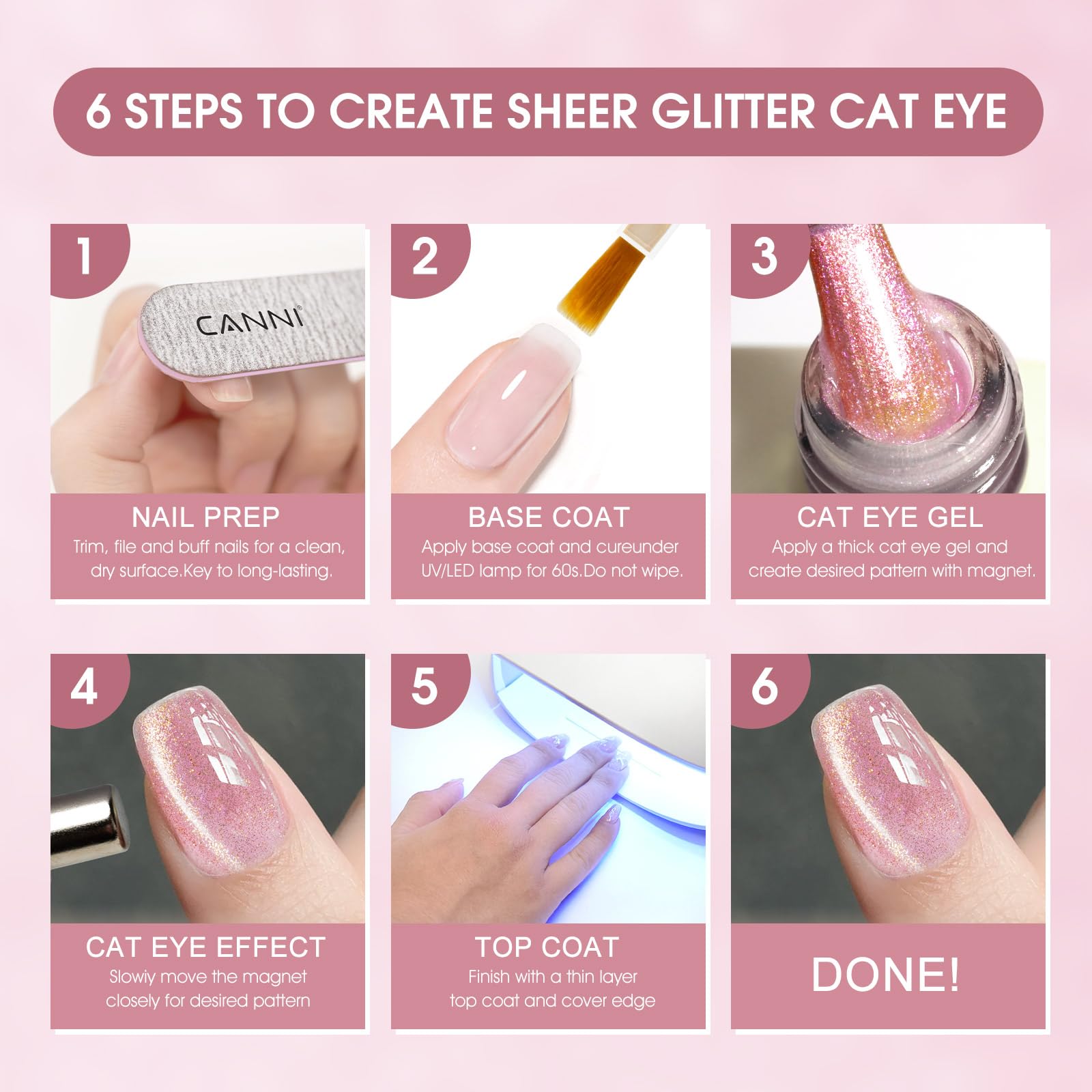CANNI UV/LED compatible formula cures quickly for salon-grade nails