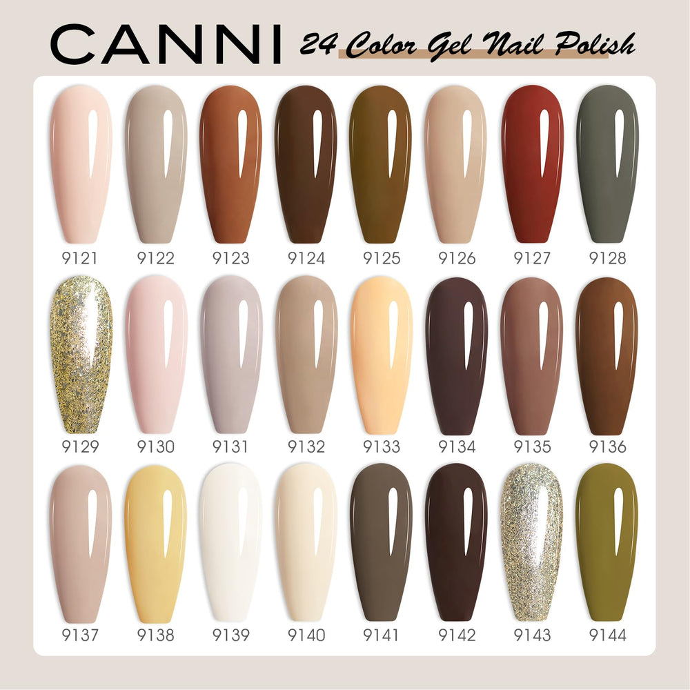 CANNI color swatches show nude, brown, red, and glitter shades.