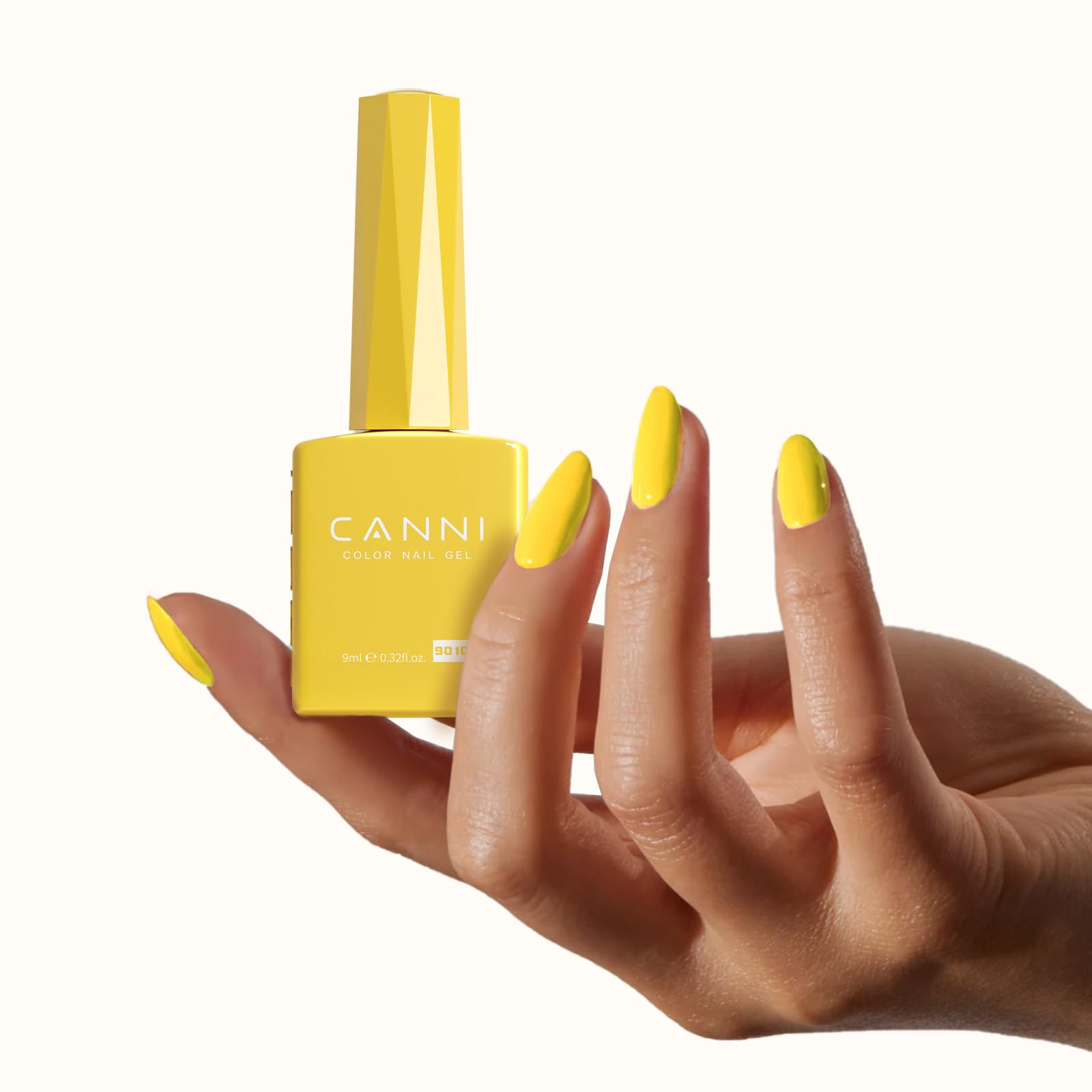 CANNI pastel yellow gel polish under LED cure shows quick, durable results