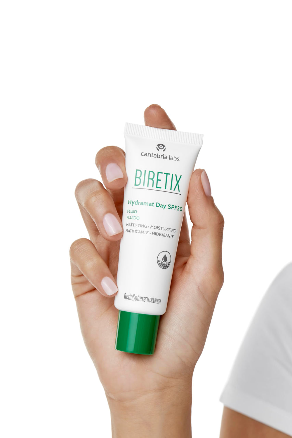 Cantabria Labs Biretix Hydramat Day SPF30 Fluid pack highlighting SPF30 protection.