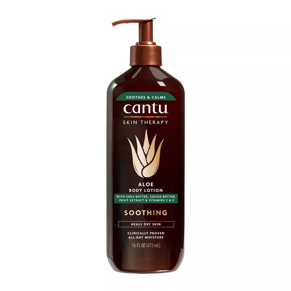 Cantu Aloe Vera Body Lotion bottle front, long-lasting moisture for daily use.