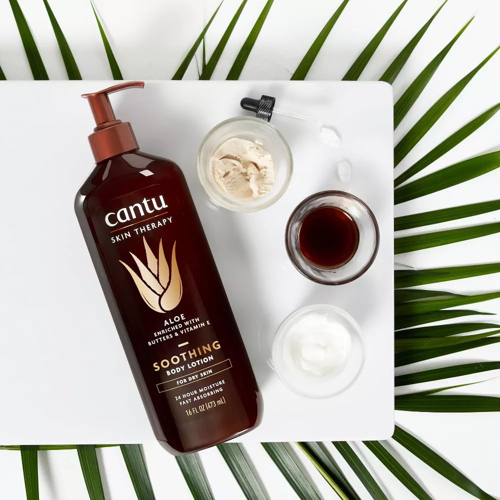 Cantu Aloe Vera Body Lotion lotus blossom scent for a fresh, light fragrance.