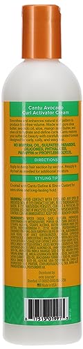 Cantu Avocado Curl Activator label close-up highlighting avocado oil benefits for curls