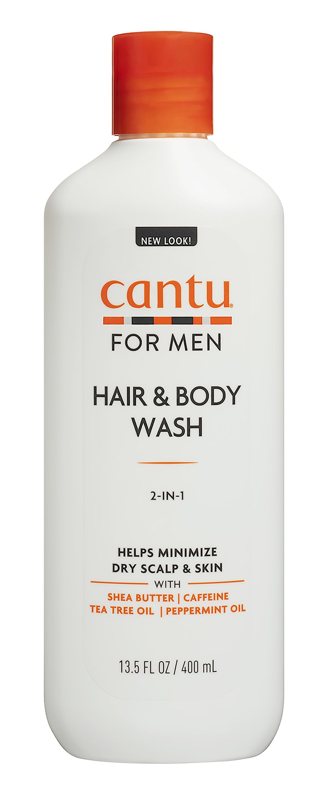 Cantu Mens 3-In-1 bottle pour for simple daily grooming with caffeine, tea tree oil, and seed extracts.