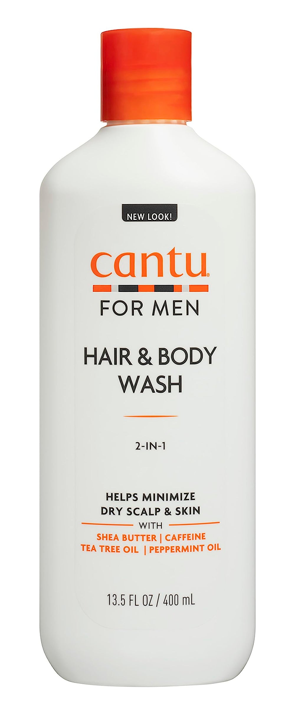 Cantu Mens 3-In-1 bottle pour for simple daily grooming with caffeine, tea tree oil, and seed extracts.